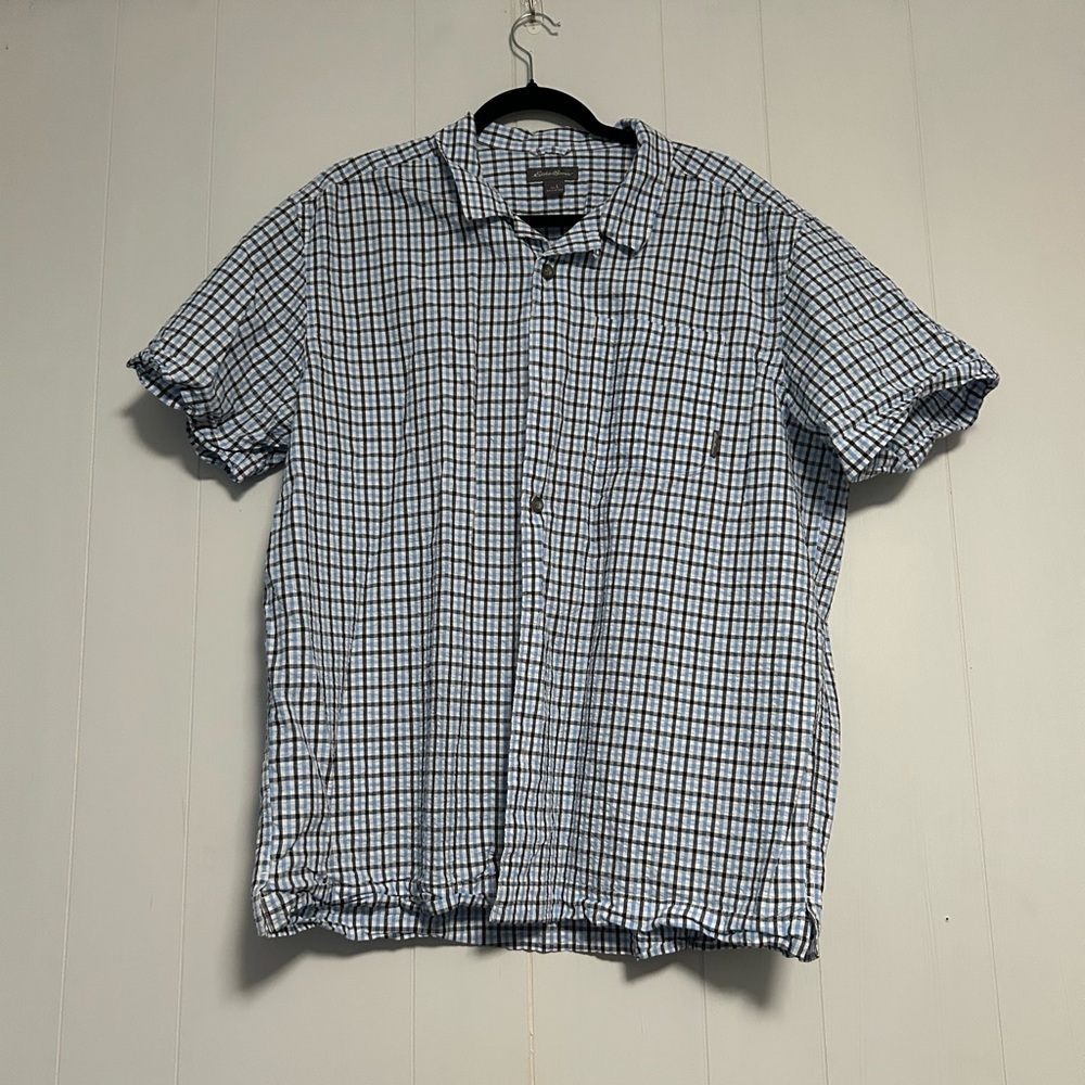 Eddie Bauer Men's Blue and White Plaid Shirt